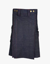 RED THREADED BLUE DENIM KILT - Scottish Kilt Jacket™ USA-UK